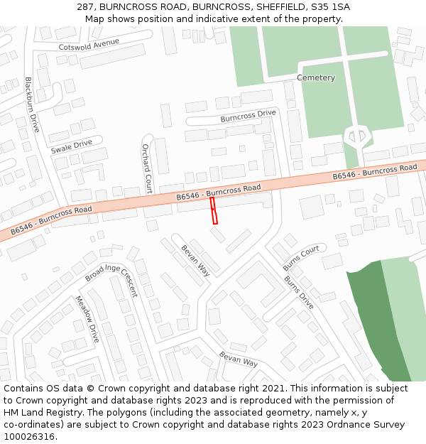 287, BURNCROSS ROAD, BURNCROSS, SHEFFIELD, S35 1SA: Location map and indicative extent of plot