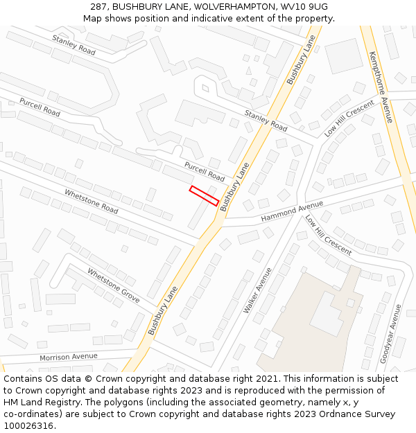 287, BUSHBURY LANE, WOLVERHAMPTON, WV10 9UG: Location map and indicative extent of plot