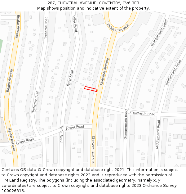 287, CHEVERAL AVENUE, COVENTRY, CV6 3ER: Location map and indicative extent of plot