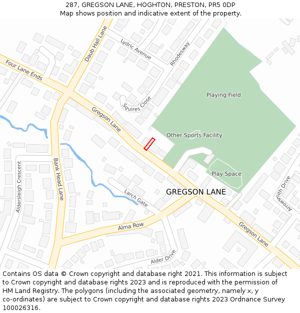 287, GREGSON LANE, HOGHTON, PRESTON, PR5 0DP: Location map and indicative extent of plot