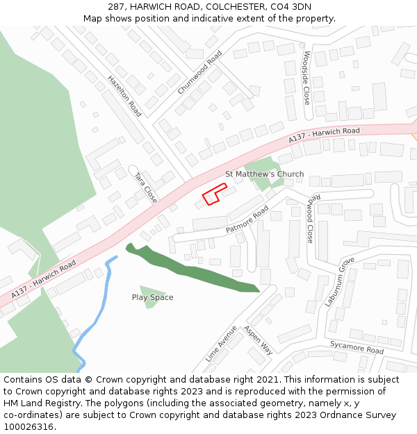 287, HARWICH ROAD, COLCHESTER, CO4 3DN: Location map and indicative extent of plot