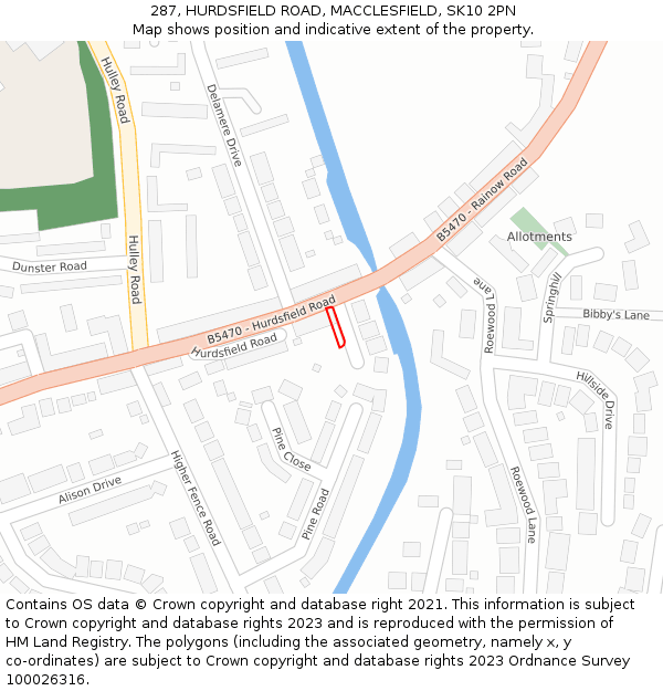 287, HURDSFIELD ROAD, MACCLESFIELD, SK10 2PN: Location map and indicative extent of plot