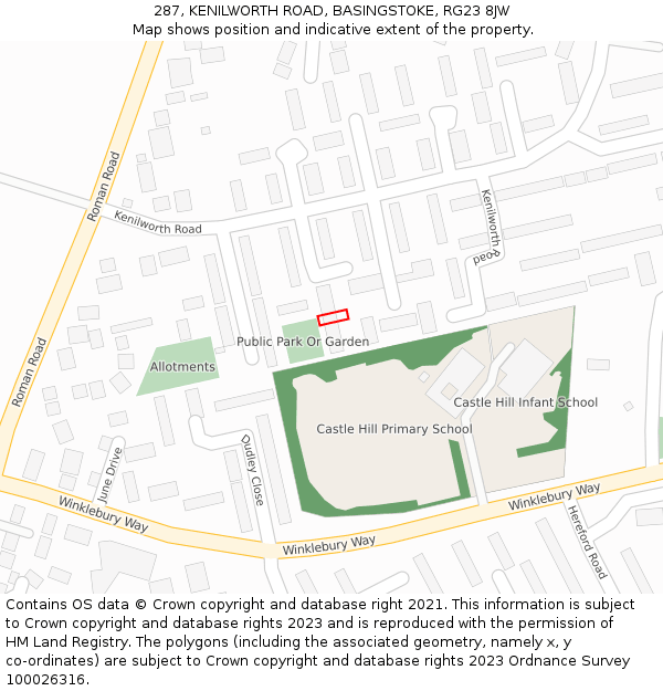 287, KENILWORTH ROAD, BASINGSTOKE, RG23 8JW: Location map and indicative extent of plot