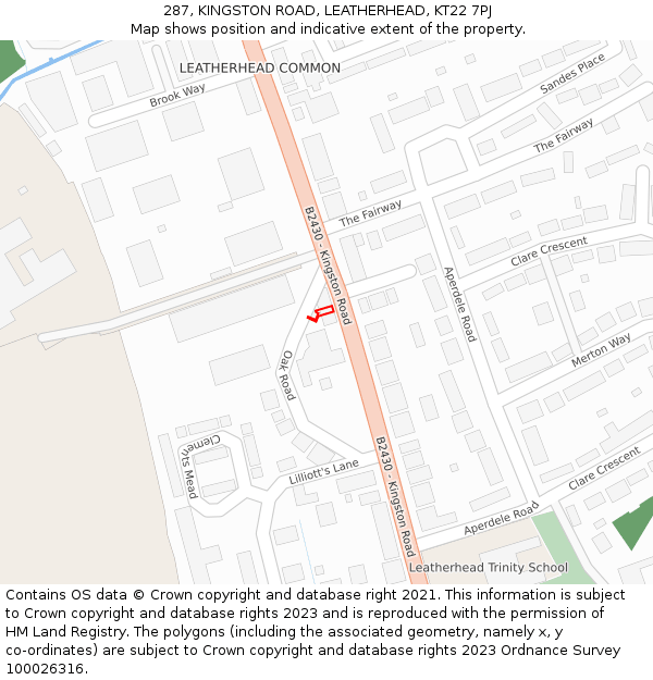 287, KINGSTON ROAD, LEATHERHEAD, KT22 7PJ: Location map and indicative extent of plot