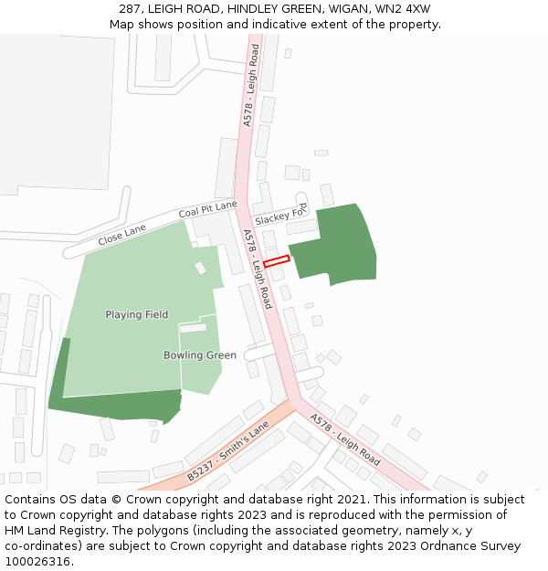 287, LEIGH ROAD, HINDLEY GREEN, WIGAN, WN2 4XW: Location map and indicative extent of plot