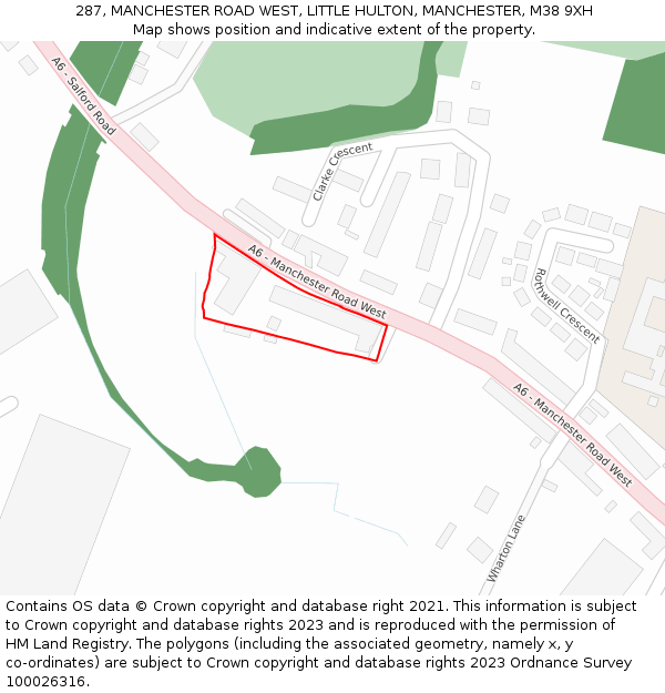 287, MANCHESTER ROAD WEST, LITTLE HULTON, MANCHESTER, M38 9XH: Location map and indicative extent of plot