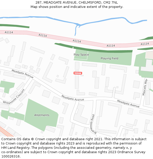 287, MEADGATE AVENUE, CHELMSFORD, CM2 7NL: Location map and indicative extent of plot