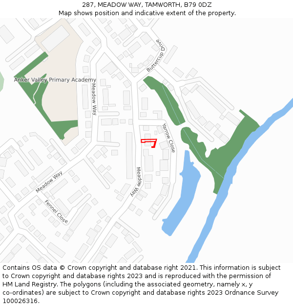 287, MEADOW WAY, TAMWORTH, B79 0DZ: Location map and indicative extent of plot