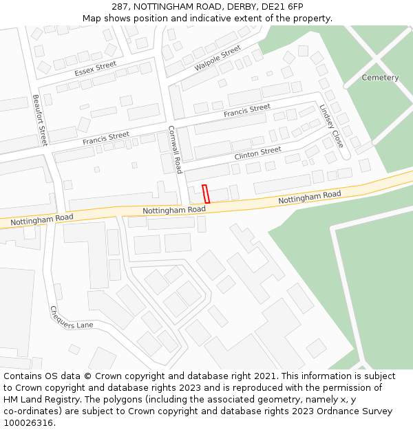 287, NOTTINGHAM ROAD, DERBY, DE21 6FP: Location map and indicative extent of plot