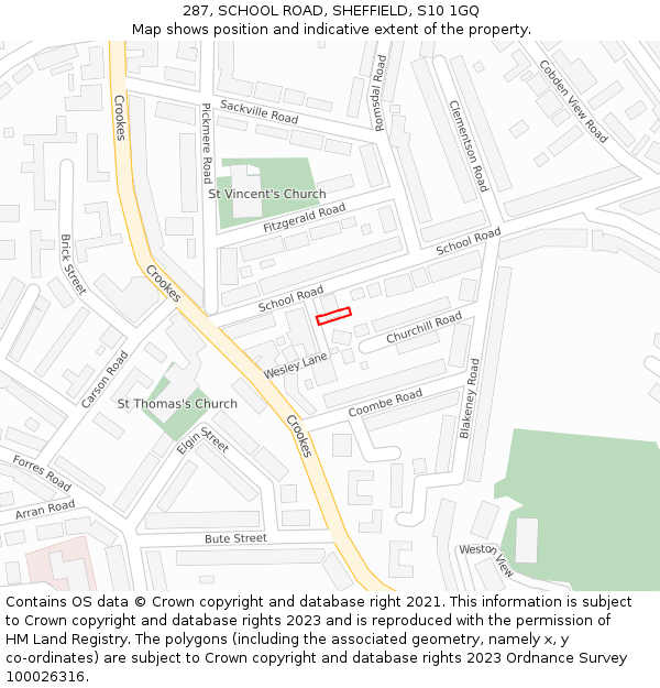 287, SCHOOL ROAD, SHEFFIELD, S10 1GQ: Location map and indicative extent of plot
