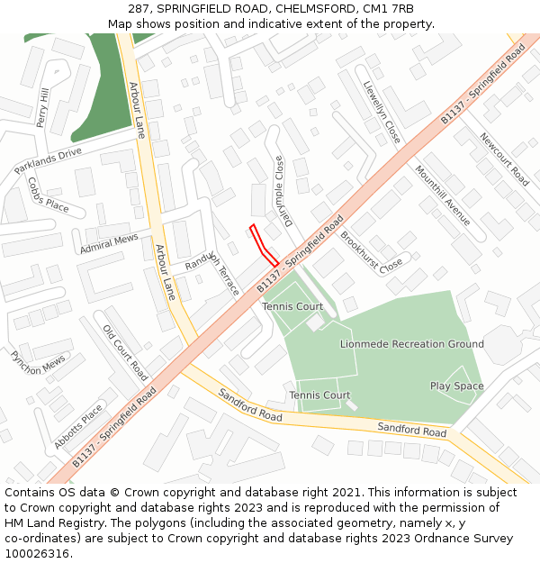 287, SPRINGFIELD ROAD, CHELMSFORD, CM1 7RB: Location map and indicative extent of plot