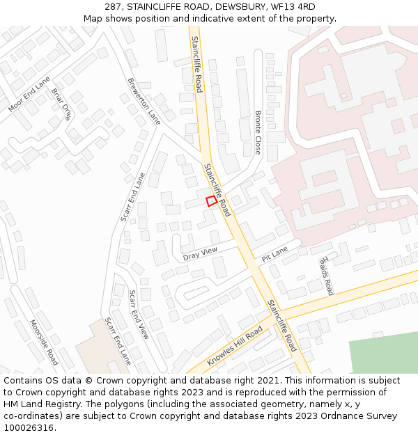287, STAINCLIFFE ROAD, DEWSBURY, WF13 4RD: Location map and indicative extent of plot