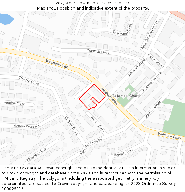 287, WALSHAW ROAD, BURY, BL8 1PX: Location map and indicative extent of plot
