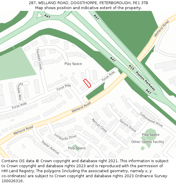 287, WELLAND ROAD, DOGSTHORPE, PETERBOROUGH, PE1 3TB: Location map and indicative extent of plot