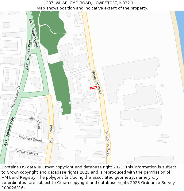 287, WHAPLOAD ROAD, LOWESTOFT, NR32 1UL: Location map and indicative extent of plot