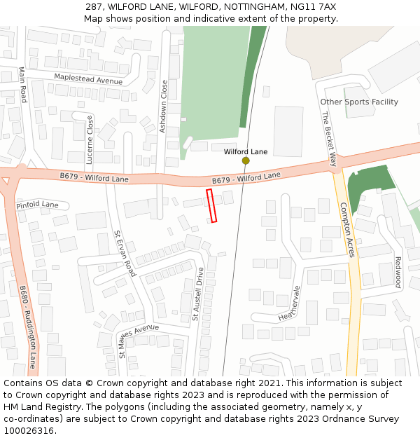 287, WILFORD LANE, WILFORD, NOTTINGHAM, NG11 7AX: Location map and indicative extent of plot