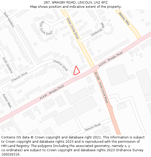 287, WRAGBY ROAD, LINCOLN, LN2 4PZ: Location map and indicative extent of plot