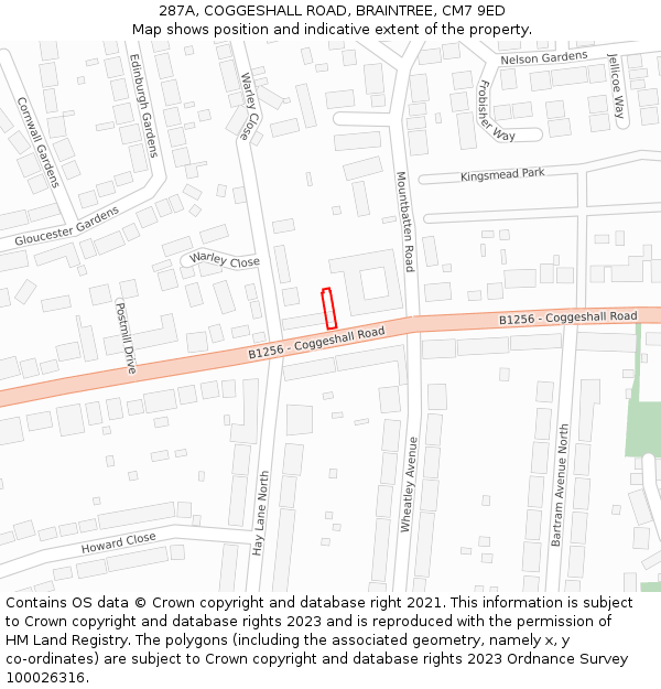 287A, COGGESHALL ROAD, BRAINTREE, CM7 9ED: Location map and indicative extent of plot