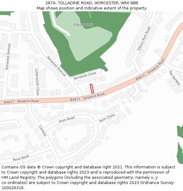 287A, TOLLADINE ROAD, WORCESTER, WR4 9BB: Location map and indicative extent of plot