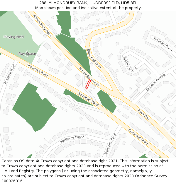 288, ALMONDBURY BANK, HUDDERSFIELD, HD5 8EL: Location map and indicative extent of plot