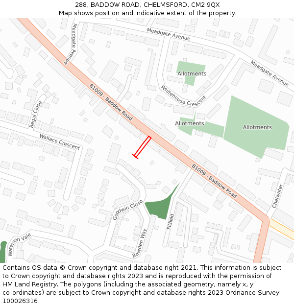 288, BADDOW ROAD, CHELMSFORD, CM2 9QX: Location map and indicative extent of plot