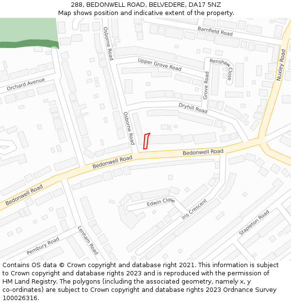 288, BEDONWELL ROAD, BELVEDERE, DA17 5NZ: Location map and indicative extent of plot