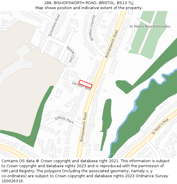 288, BISHOPSWORTH ROAD, BRISTOL, BS13 7LJ: Location map and indicative extent of plot