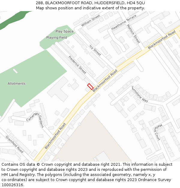 288, BLACKMOORFOOT ROAD, HUDDERSFIELD, HD4 5QU: Location map and indicative extent of plot