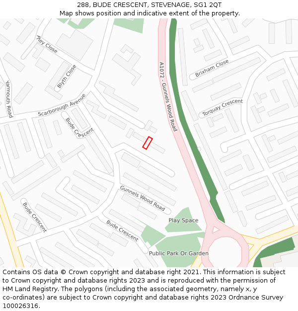 288, BUDE CRESCENT, STEVENAGE, SG1 2QT: Location map and indicative extent of plot