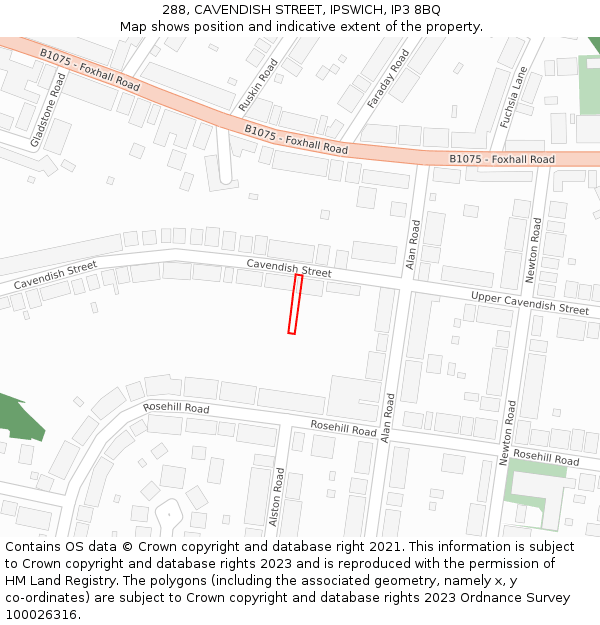 288, CAVENDISH STREET, IPSWICH, IP3 8BQ: Location map and indicative extent of plot