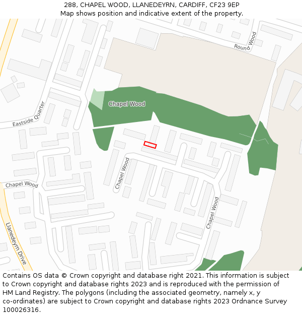 288, CHAPEL WOOD, LLANEDEYRN, CARDIFF, CF23 9EP: Location map and indicative extent of plot
