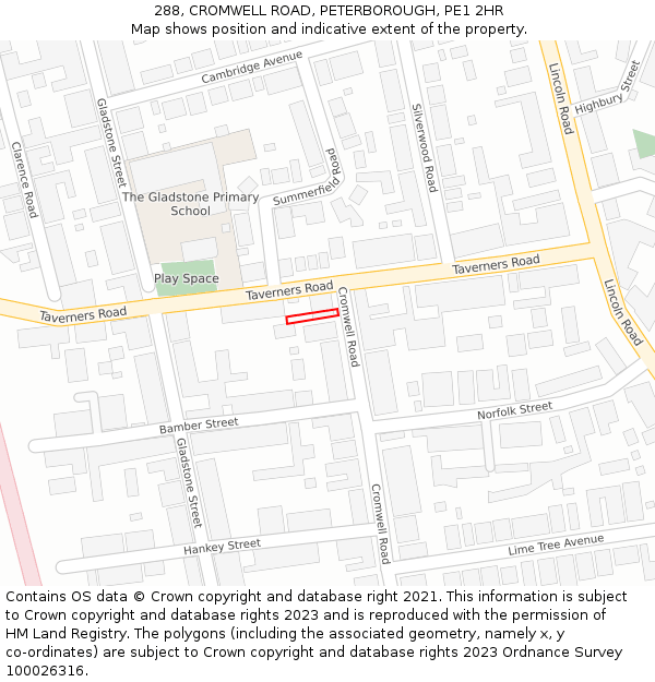 288, CROMWELL ROAD, PETERBOROUGH, PE1 2HR: Location map and indicative extent of plot