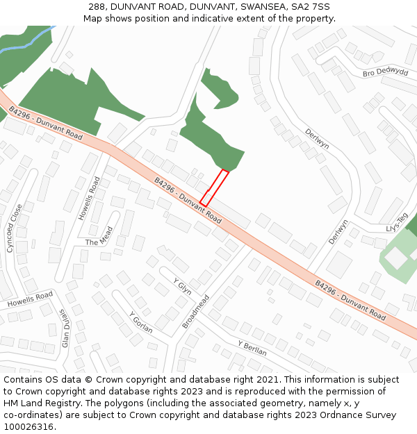 288, DUNVANT ROAD, DUNVANT, SWANSEA, SA2 7SS: Location map and indicative extent of plot