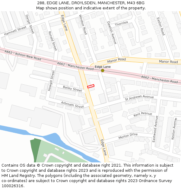288, EDGE LANE, DROYLSDEN, MANCHESTER, M43 6BG: Location map and indicative extent of plot