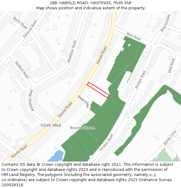 288, HAROLD ROAD, HASTINGS, TN35 5NF: Location map and indicative extent of plot