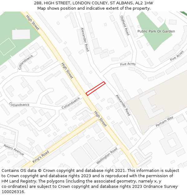 288, HIGH STREET, LONDON COLNEY, ST ALBANS, AL2 1HW: Location map and indicative extent of plot