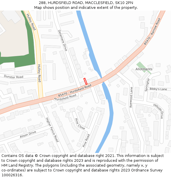 288, HURDSFIELD ROAD, MACCLESFIELD, SK10 2PN: Location map and indicative extent of plot