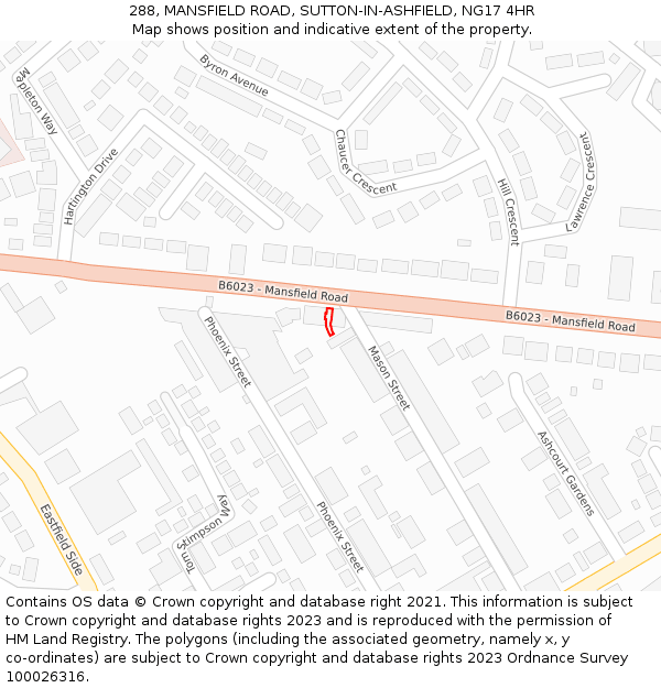 288, MANSFIELD ROAD, SUTTON-IN-ASHFIELD, NG17 4HR: Location map and indicative extent of plot