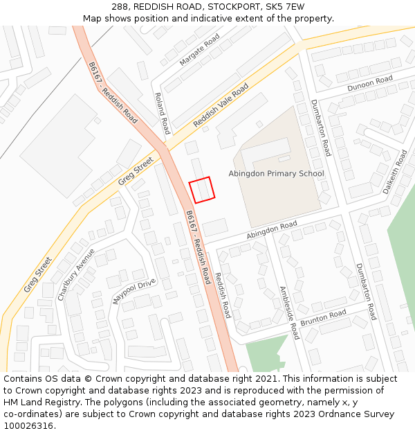 288, REDDISH ROAD, STOCKPORT, SK5 7EW: Location map and indicative extent of plot