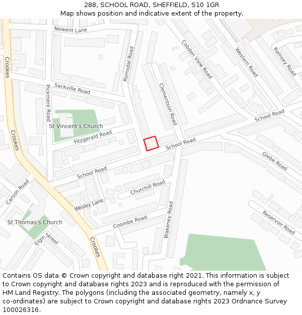 288, SCHOOL ROAD, SHEFFIELD, S10 1GR: Location map and indicative extent of plot
