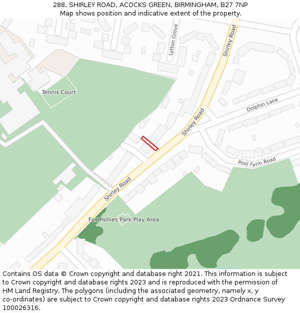 288, SHIRLEY ROAD, ACOCKS GREEN, BIRMINGHAM, B27 7NP: Location map and indicative extent of plot