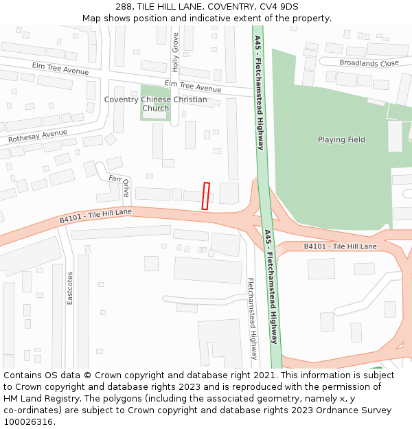 288, TILE HILL LANE, COVENTRY, CV4 9DS: Location map and indicative extent of plot