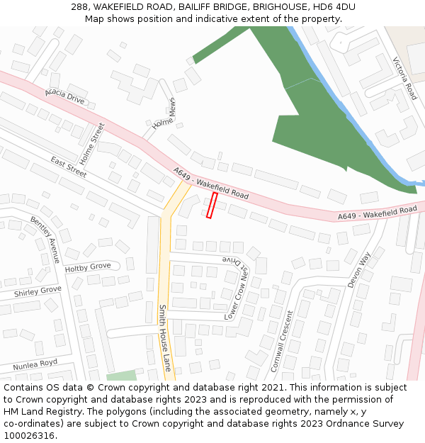 288, WAKEFIELD ROAD, BAILIFF BRIDGE, BRIGHOUSE, HD6 4DU: Location map and indicative extent of plot