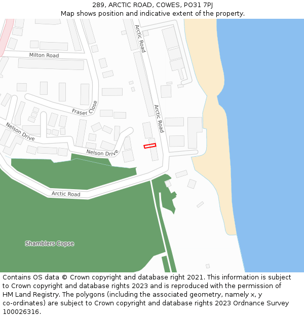 289, ARCTIC ROAD, COWES, PO31 7PJ: Location map and indicative extent of plot