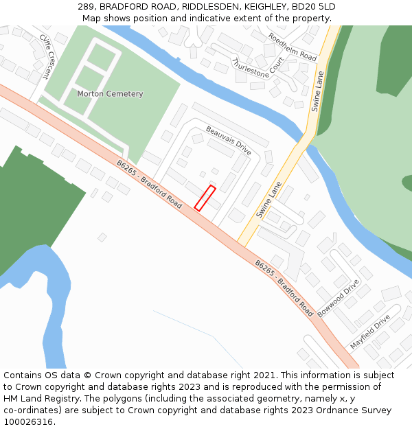 289, BRADFORD ROAD, RIDDLESDEN, KEIGHLEY, BD20 5LD: Location map and indicative extent of plot