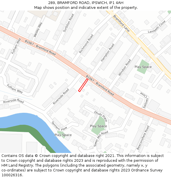 289, BRAMFORD ROAD, IPSWICH, IP1 4AH: Location map and indicative extent of plot