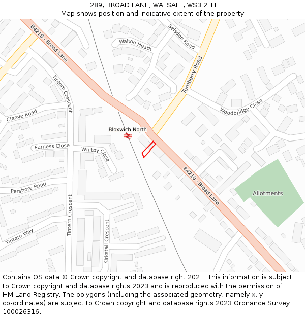 289, BROAD LANE, WALSALL, WS3 2TH: Location map and indicative extent of plot