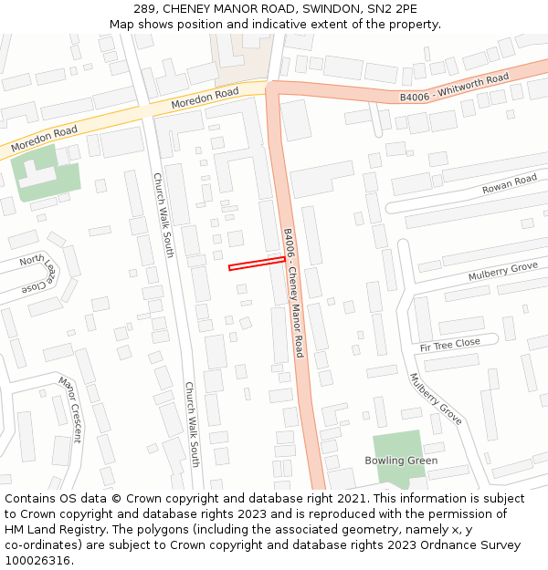 289, CHENEY MANOR ROAD, SWINDON, SN2 2PE: Location map and indicative extent of plot