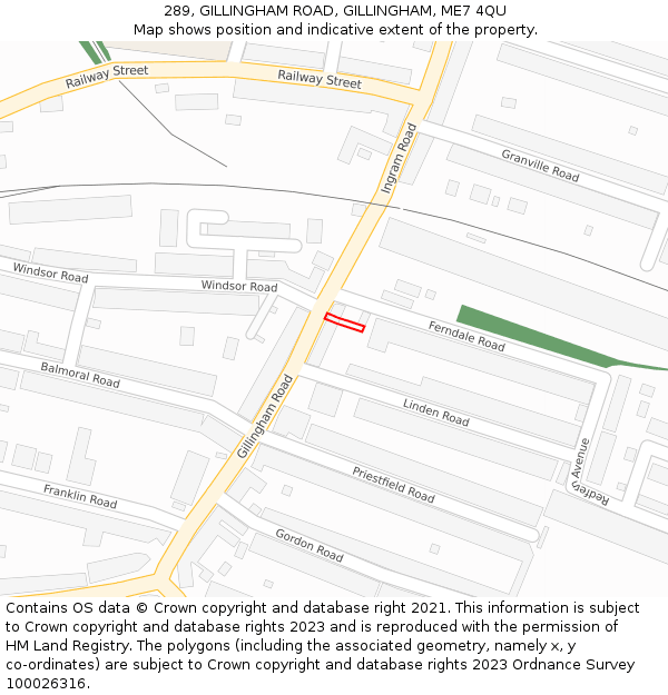 289, GILLINGHAM ROAD, GILLINGHAM, ME7 4QU: Location map and indicative extent of plot