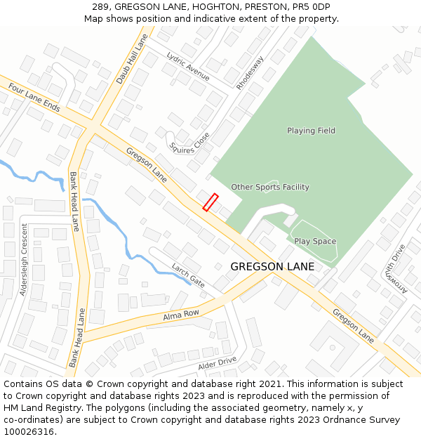 289, GREGSON LANE, HOGHTON, PRESTON, PR5 0DP: Location map and indicative extent of plot